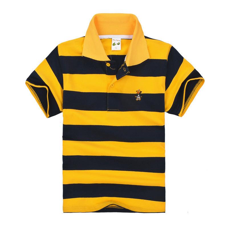 Versatile Kids' Striped Cotton Polo Shirt with Lapel Collar - Vogue Aura