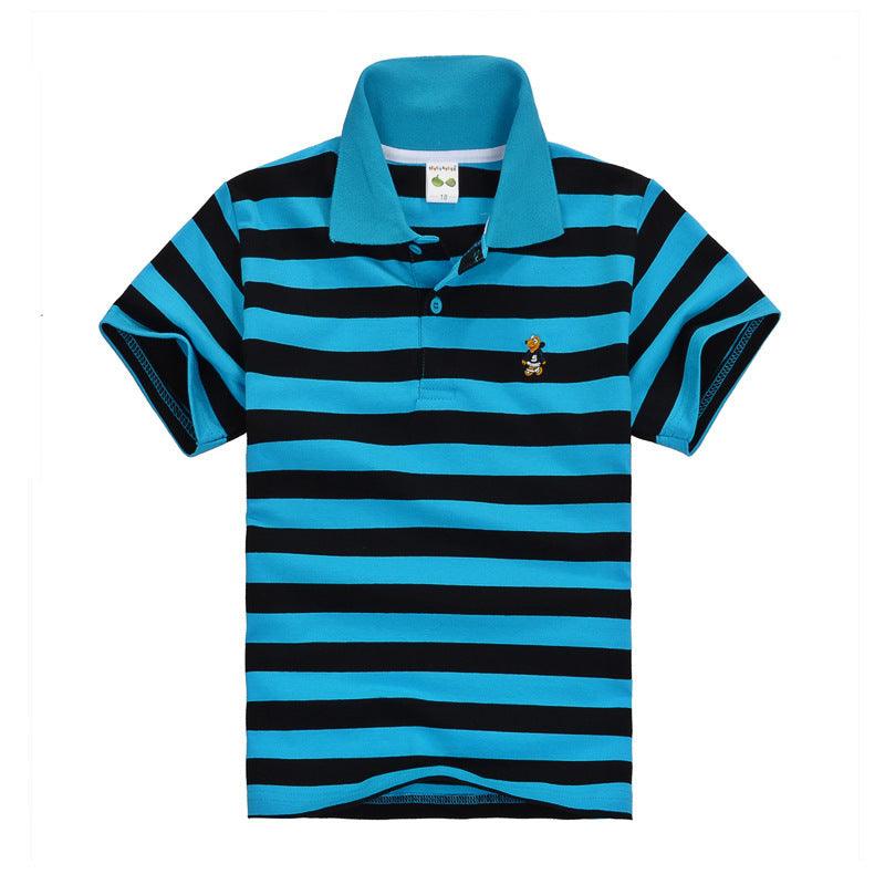 Versatile Kids' Striped Cotton Polo Shirt with Lapel Collar - Vogue Aura