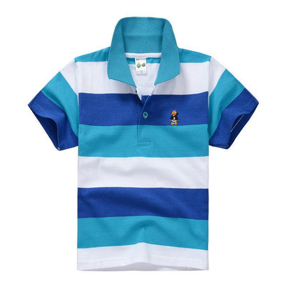 Versatile Kids' Striped Cotton Polo Shirt with Lapel Collar - Vogue Aura