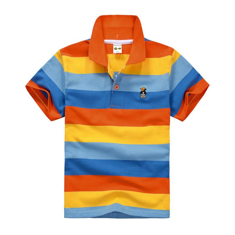 Versatile Kids' Striped Cotton Polo Shirt with Lapel Collar - Vogue Aura