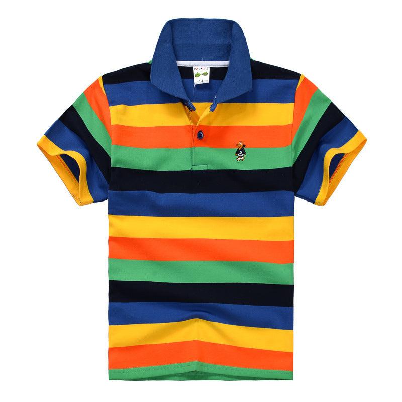 Versatile Kids' Striped Cotton Polo Shirt with Lapel Collar - Vogue Aura