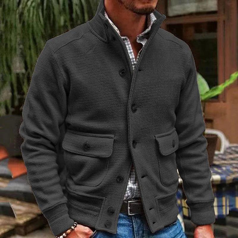 Men's Stand Collar Knit Jacket - Versatile Style and Comfort - Vogue Aura