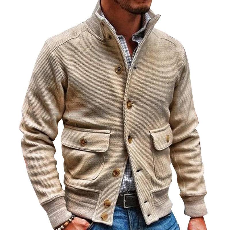 Men's Stand Collar Knit Jacket - Versatile Style and Comfort - Vogue Aura