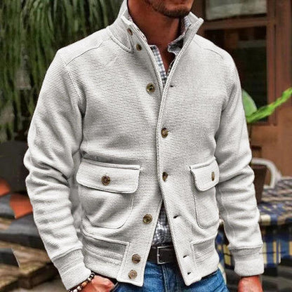 Men's Stand Collar Knit Jacket - Versatile Style and Comfort - Vogue Aura