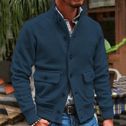 Men's Stand Collar Knit Jacket - Versatile Style and Comfort - Vogue Aura