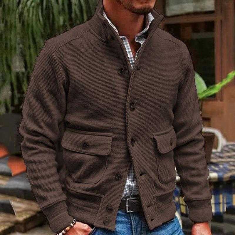 Men's Stand Collar Knit Jacket - Versatile Style and Comfort - Vogue Aura