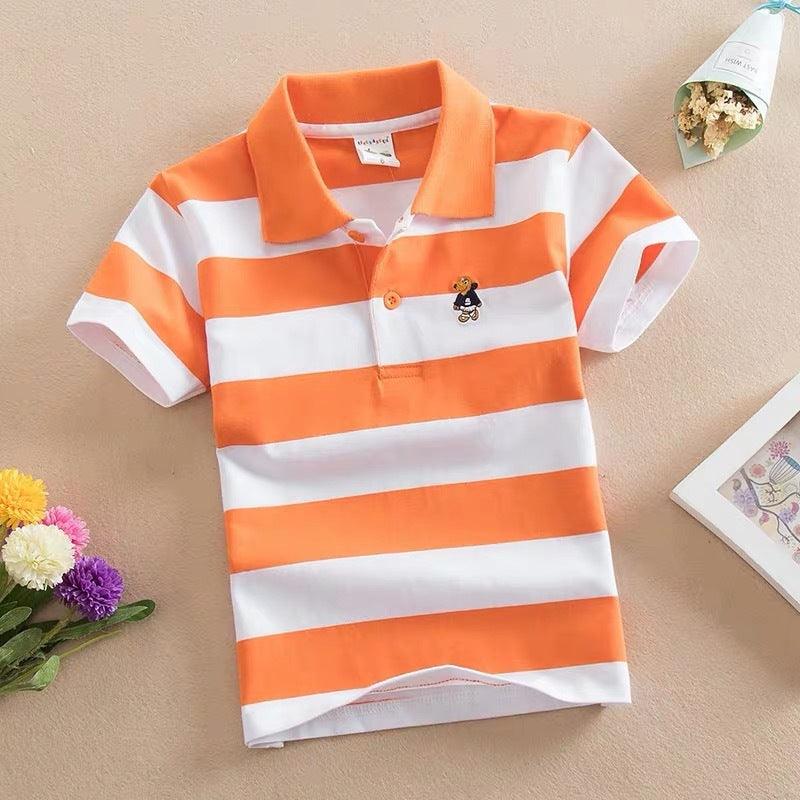 Vibrant Striped Combed Cotton Polo T-Shirt for Kids - Vogue Aura