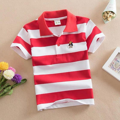 Vibrant Striped Combed Cotton Polo T-Shirt for Kids - Vogue Aura