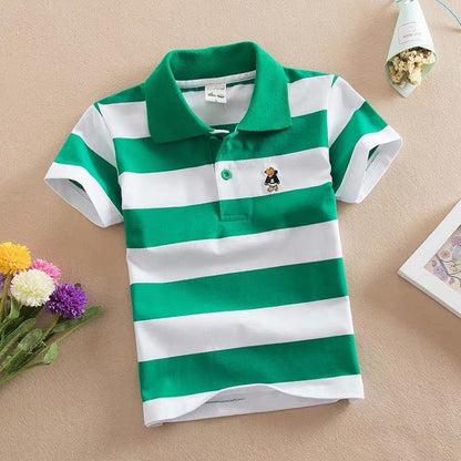 Vibrant Striped Combed Cotton Polo T-Shirt for Kids - Vogue Aura