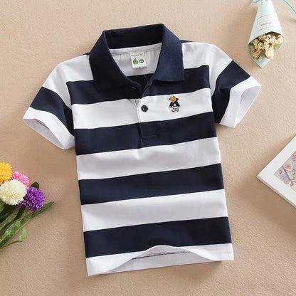 Vibrant Striped Combed Cotton Polo T-Shirt for Kids - Vogue Aura