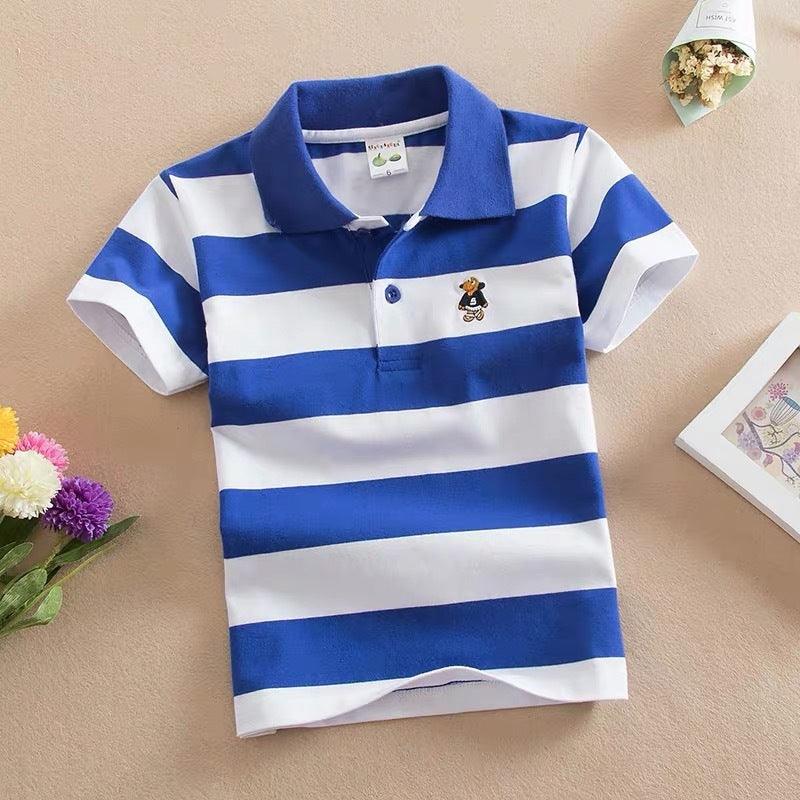 Vibrant Striped Combed Cotton Polo T-Shirt for Kids - Vogue Aura