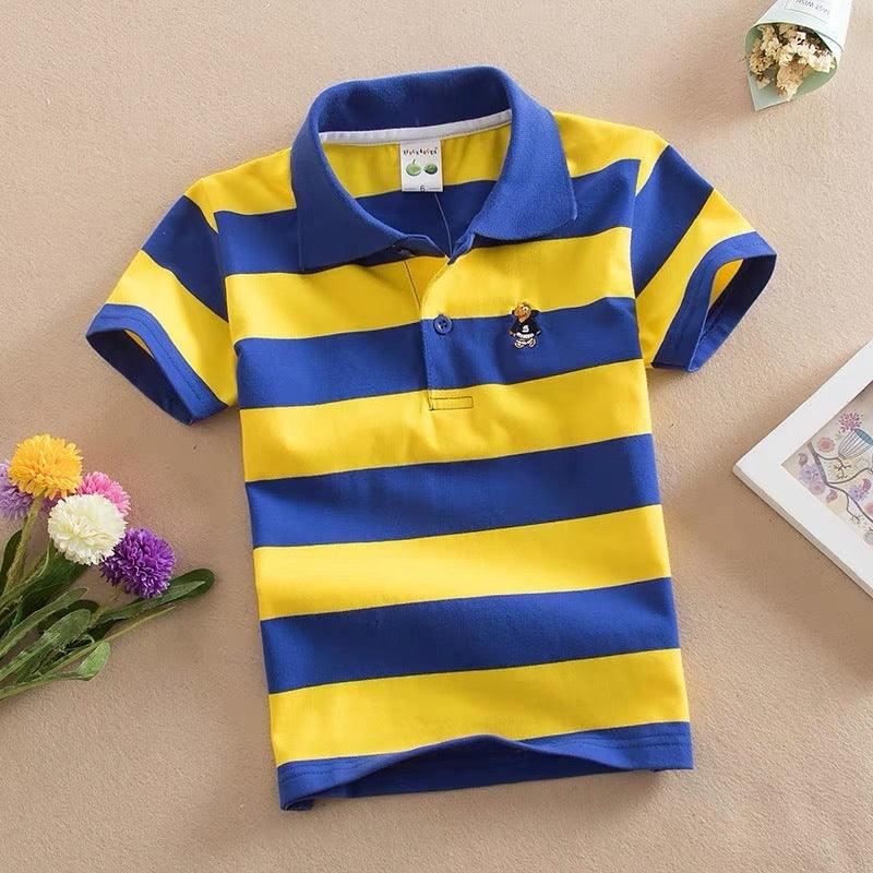 Vibrant Striped Combed Cotton Polo T-Shirt for Kids - Vogue Aura