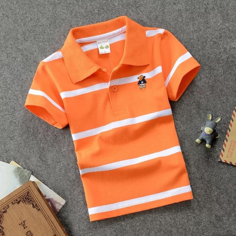 Vibrant Striped Combed Cotton Polo T-Shirt for Kids - Vogue Aura