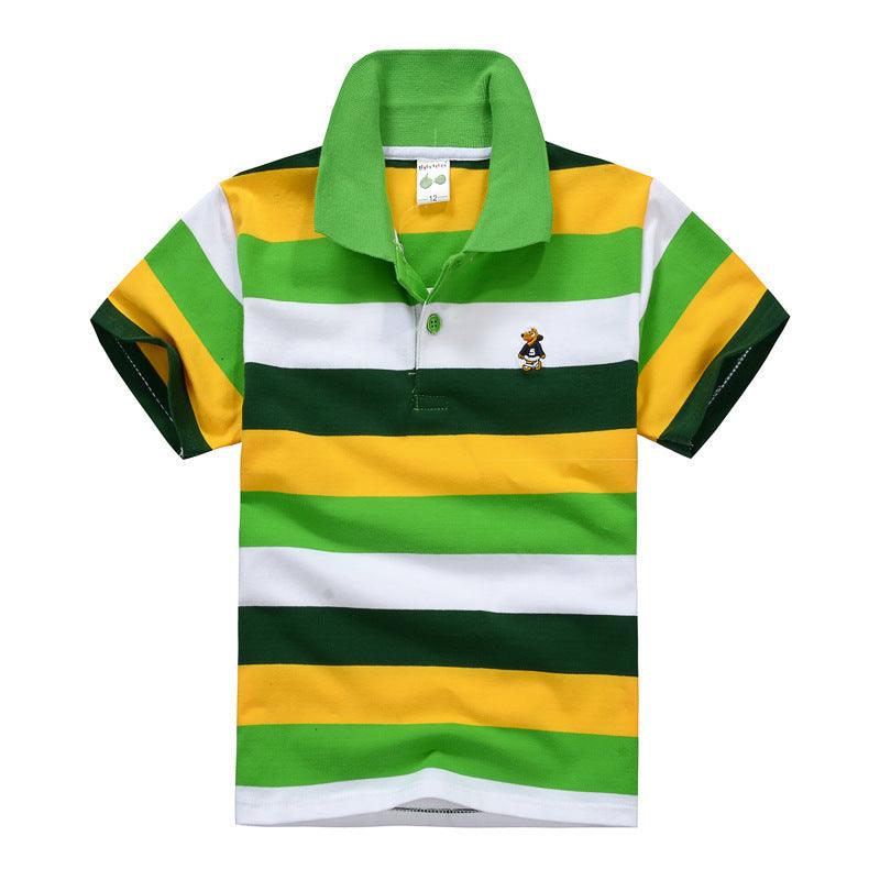 Vibrant Striped Combed Cotton Polo T-Shirt for Kids - Vogue Aura