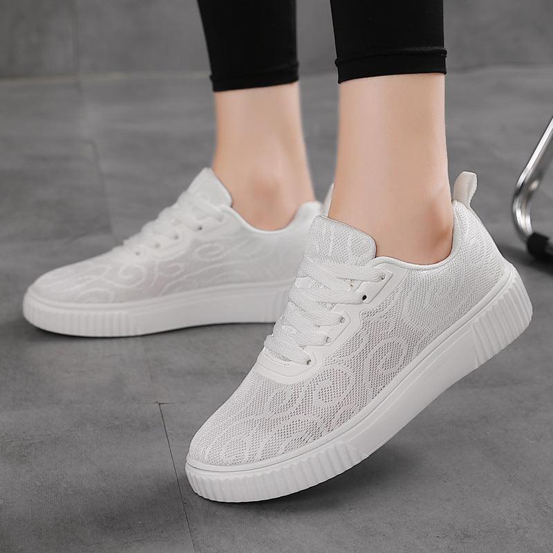 Jacquard Hollow-out White Platform Board Shoes for Women - Vogue Aura