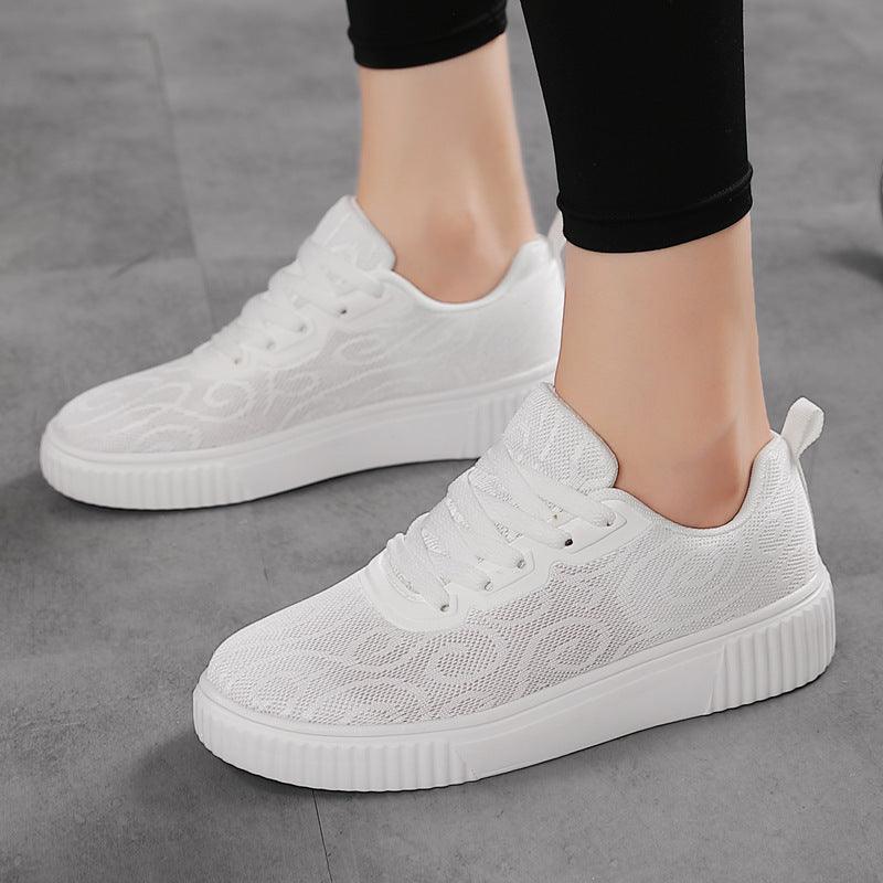 Jacquard Hollow-out White Platform Board Shoes for Women - Vogue Aura