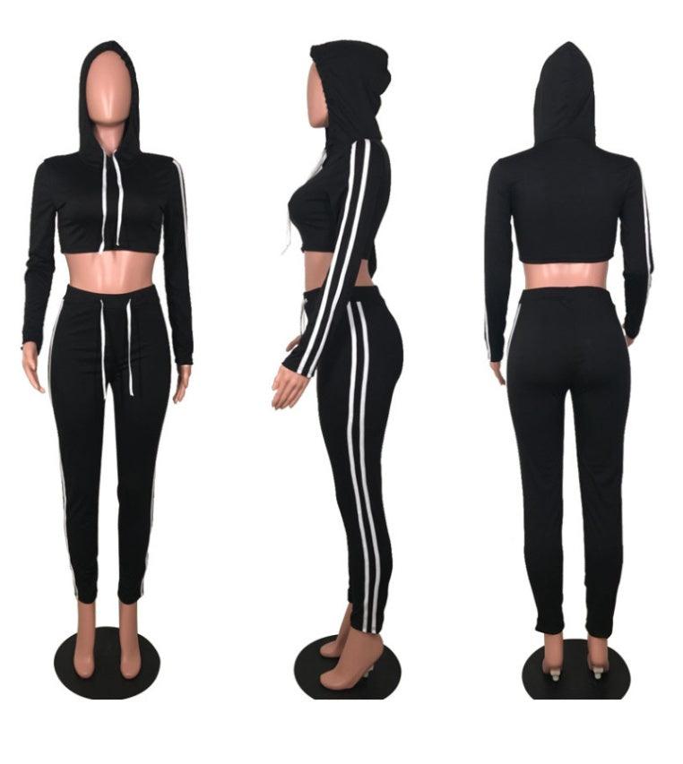 Women’s Tracksuit Crop Top Hoodie & Pants Set - Vogue Aura