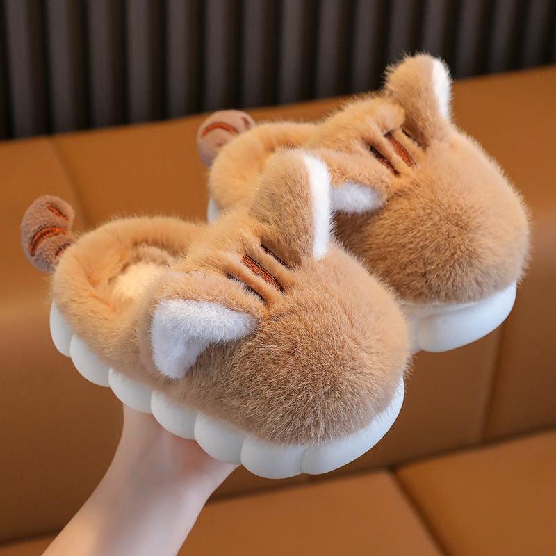 Cotton-Padded Women's Cartoon Cat Paw Velcro Plush Shoes - Vogue Aura