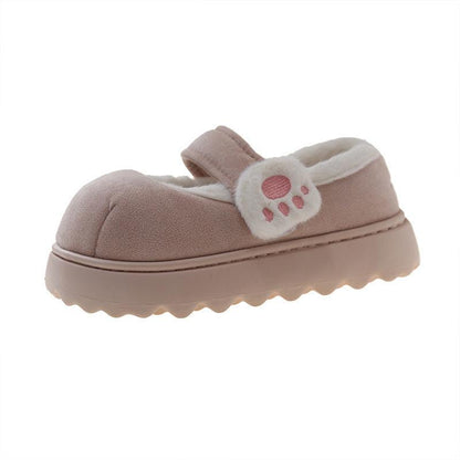 Cotton-Padded Women's Cartoon Cat Paw Velcro Plush Shoes - Vogue Aura