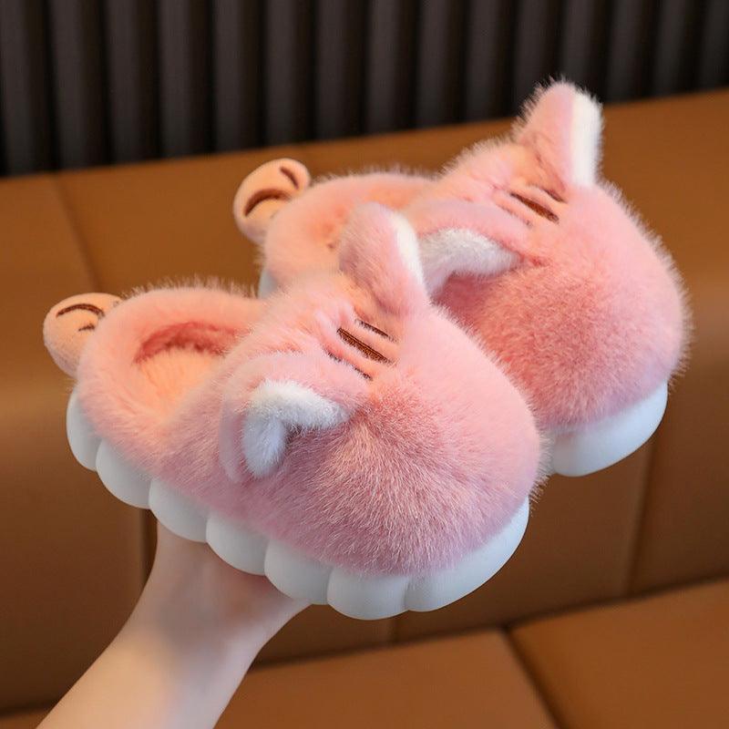 Cotton-Padded Women's Cartoon Cat Paw Velcro Plush Shoes - Vogue Aura