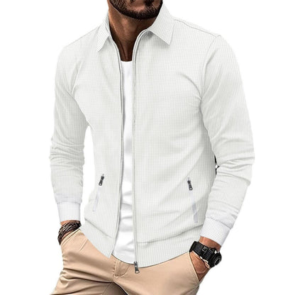 Youthful Slim-Fit Waffle Cardigan Jacket with Zipper Pockets for Men - Vogue Aura